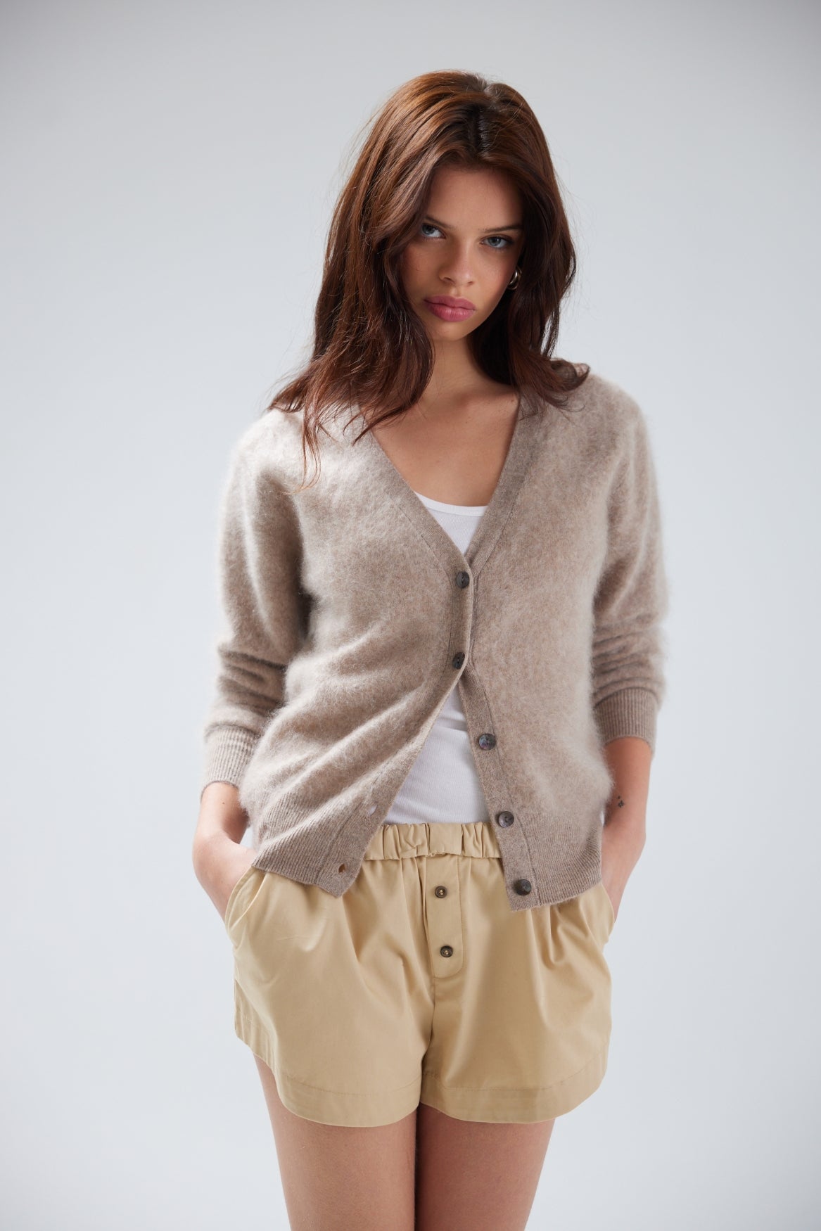 BRUSHED VIENNA CARDI | TRUFFLE